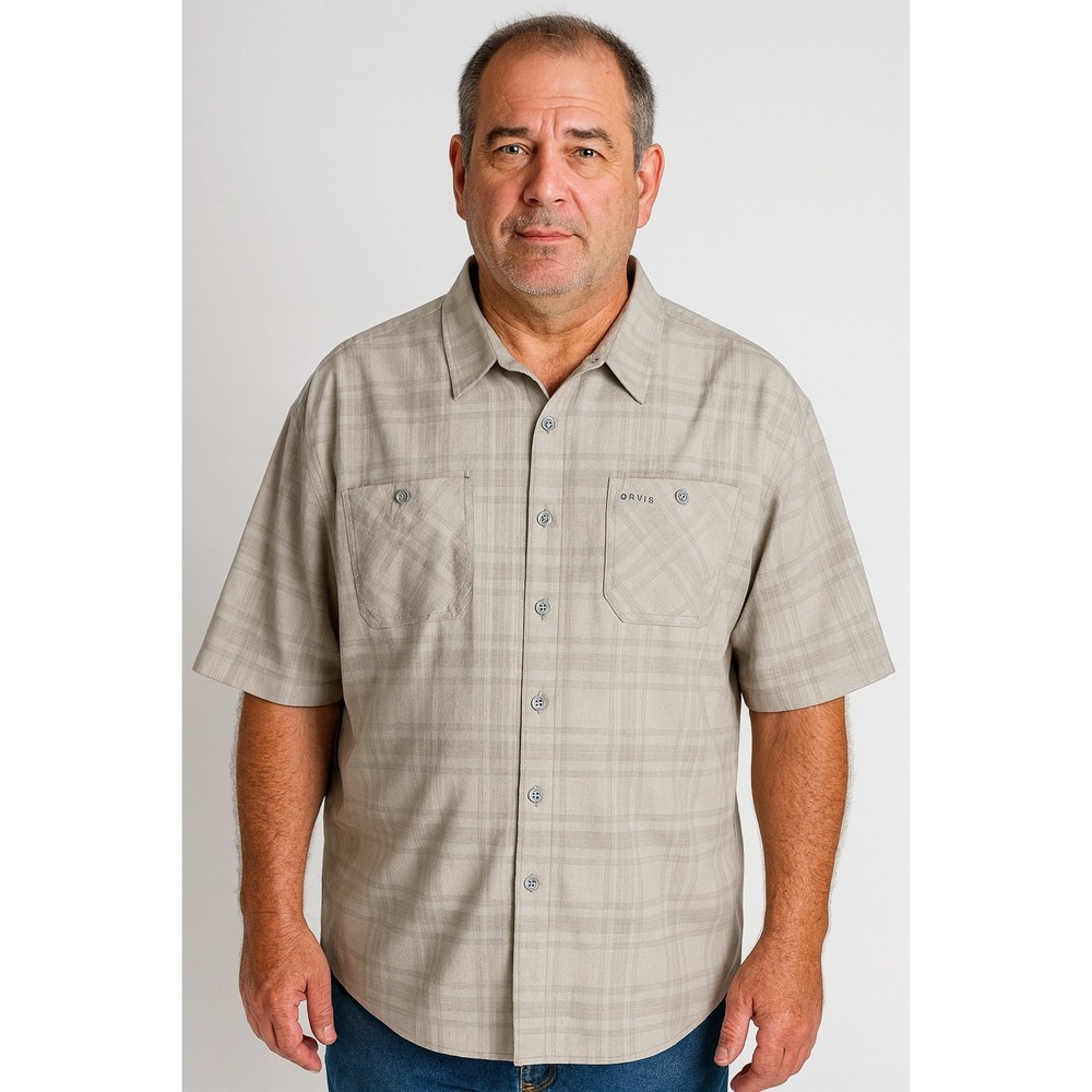 Orvis Classic Tech Shirt Collection Plaid Short Sleeve‎ Mens XXL Button Up Gray